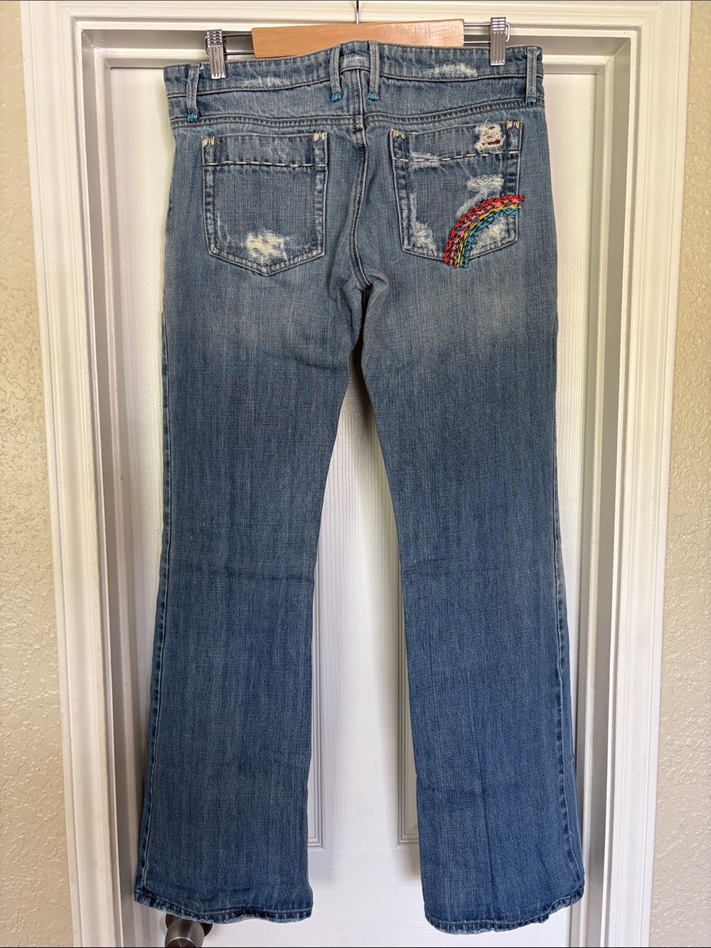 Joe's Jeans 1971 Light Blue Distressed Flare Jeans with Rainbow Embroidery - Picture 2 of 7